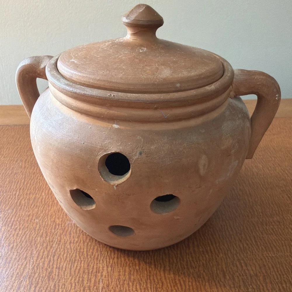 Vtg Himark Made In Italy Terracotta Garlic Keeper Jar Great Patina Signed 5